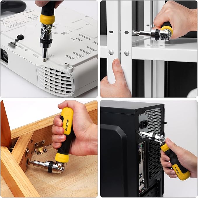 SHARDEN Ratcheting Multi Bit Screwdriver - 13-in-1 Tool Set, Flat Head/Square/Torx/Hex/Phillips, 180 Degree Pivoting Adjustable Angle Magnetic Screwdriver