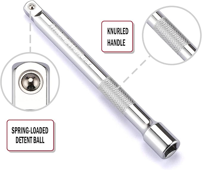 MIXPOWER 9-Piece Extension Bar Set, 1/4", 3/8" and 1/2" Drive Socket Extension Bar, CR-V, Mirror Finish
