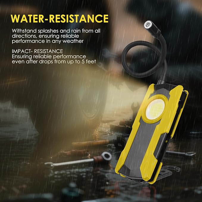 Rechargeable LED Work Light, OTYTY 40W 2000LM Magnetic Work Light Battery Powered Portable Flood Light with Gooseneck Flashlight for Car Repairing, Camping, Inspection (GFY)