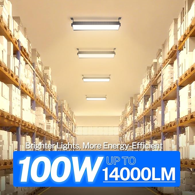 100W LED Shop Light, 14000LM 3000K Warm White Plug in Garage Light with 6FT Power Cord, IP66 Waterproof Work Bench Shop Lights for Garage, Workshop, Warehouse, Outdoor, Yard, Garden