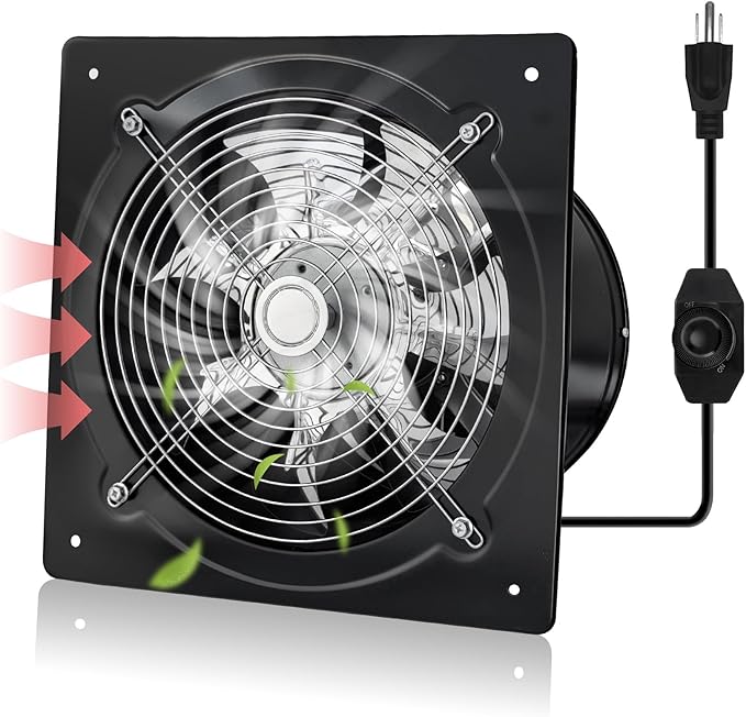 10 Inch Exhaust Fan,794CFM Kitchen Exhaust Fan with Speed Controller,110V 100W Wall Mounted Vent Fans with Damper for Shop, Smoking Room, Industrial Ventilation Use (10-inch Black)