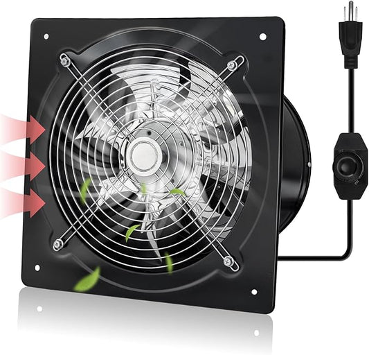 10 Inch Exhaust Fan,794CFM Kitchen Exhaust Fan with Speed Controller,110V 100W Wall Mounted Vent Fans with Damper for Shop, Smoking Room, Industrial Ventilation Use (10-inch Black)