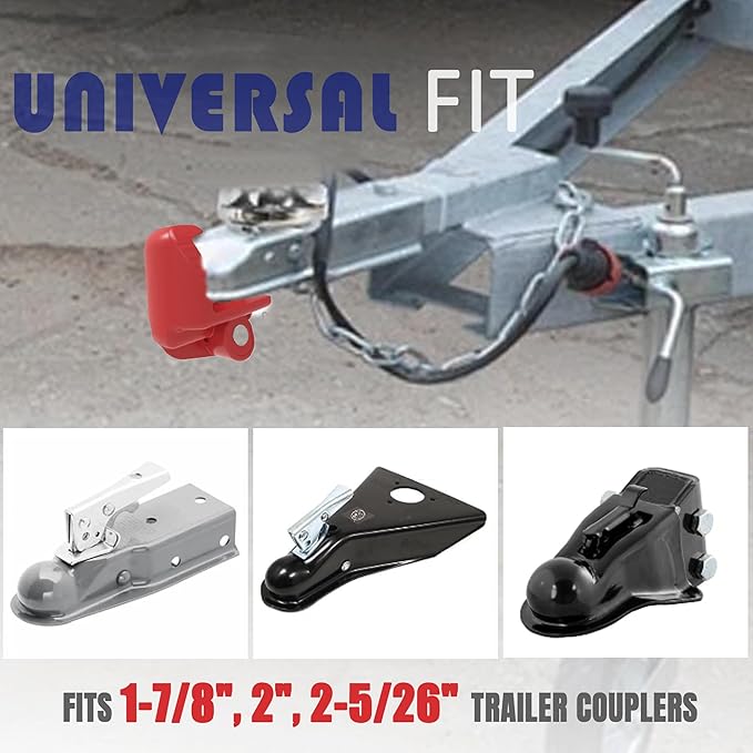 Heavy Duty Trailer Hitch Lock with Keys – Universal Coupler Lock Fits 1-7/8", 2", 2-5/16" Ball Hitches, Adjustable Steel Tongue Lock for Boat, RV, Camper & Truck, Anti-Theft Security, Red