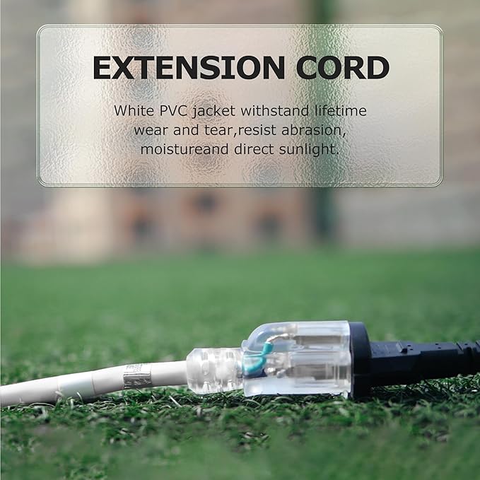 YOJOE Indoor Outdoor Extension Cord with Lighted End, 3 Prong 15A Weatherproof Power Cord, 12 Gauge Heavy Duty 15 ft White Extension Cord for Garage, Garden and Home, 12/3 SJTW UL Listed