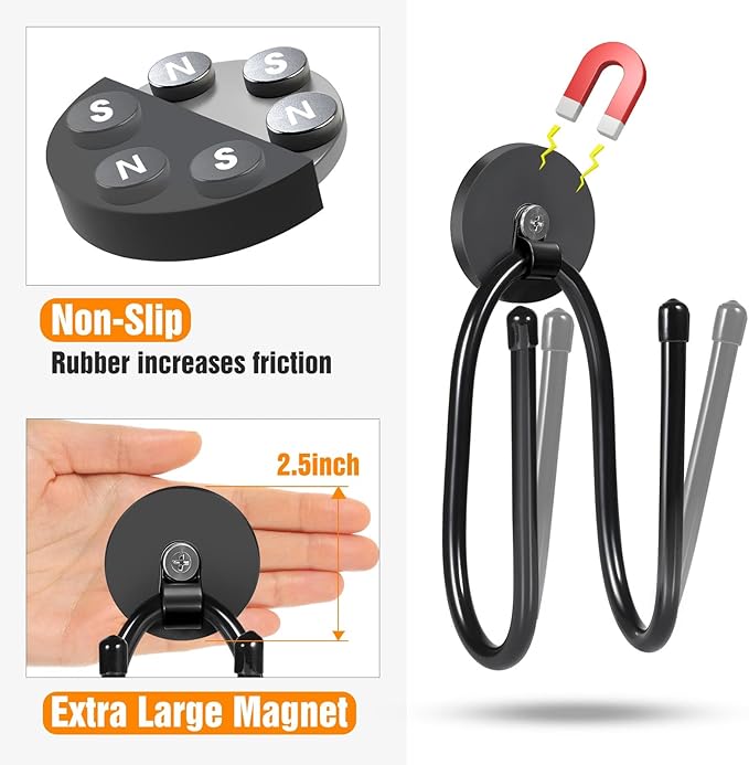 Magnetic Hooks, Adjustable Heavy Duty Magnetic Hook, Utility Magnetic Extension Cord Organizer for Power Drill,Garden Tools, Hose,Pegboard,Garage, Workshop (4PCS 20 Pounds)