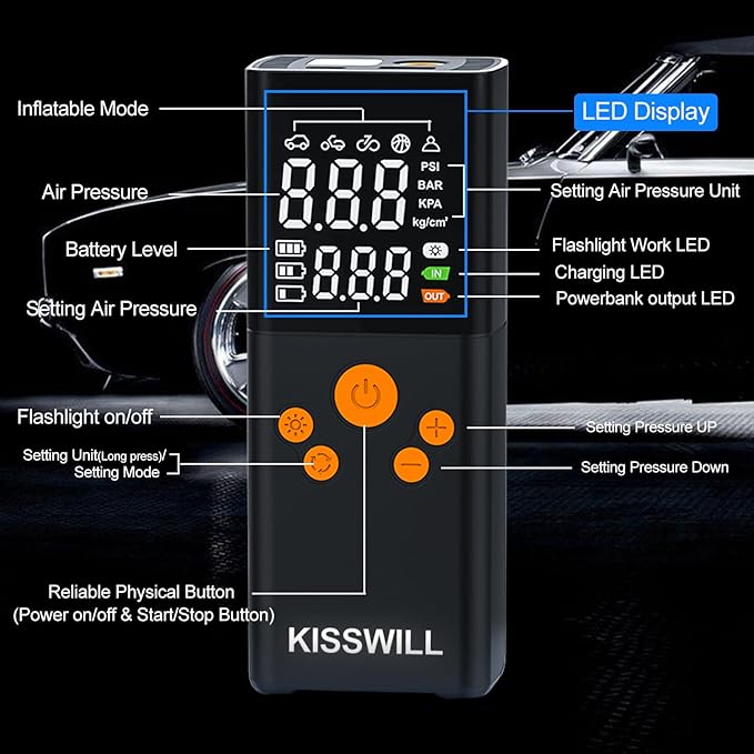 Tire Inflator Portable Air Compressor, 2X Fast Air Pump with Digital Pressure Gauge150 PSI, Auto Shutoff for Car Tires, MotorcycleBicycle and Ball, Dual-Use Type
