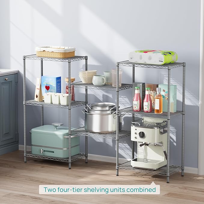 SINGAYE 4 Shelves Adjustable Storage Shelf Wire Shelving Rack Bathroom Standing Units Laundry Room Organization for Kitchen Office Bathroom Organizers Metal Pantry 14" D x 24" W x 48" H Gray