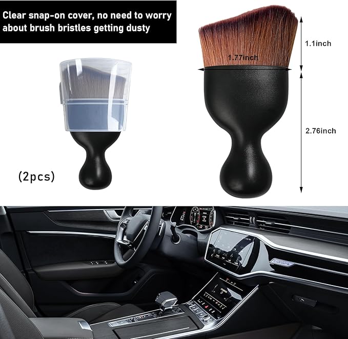 Ziciner 2 PCS Car Detailing Brush, Curved Soft Bristles Auto Removal Dust Collectors, Universal Vehicle Dashboard, Air Conditioner Vents etc Interior Cleaning Tool Accessories (Dark Brown)