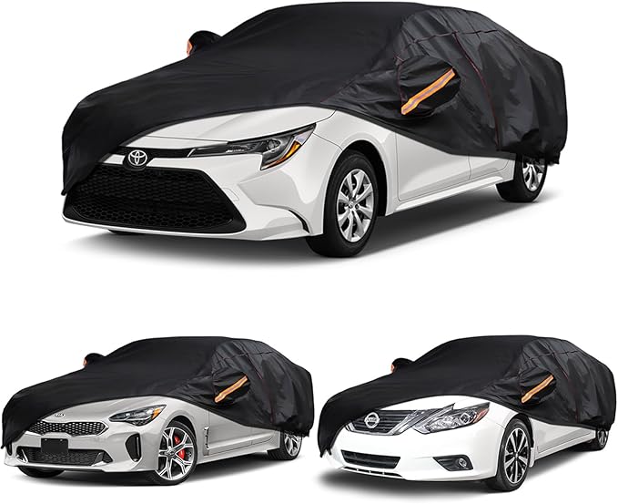 Car Cover Custom Fit for Toyota Camry, Kia Stinger, Nissan Altima, 6 Layer Heavy Duty Car Cover Waterproof All Weather with Cotton Liner