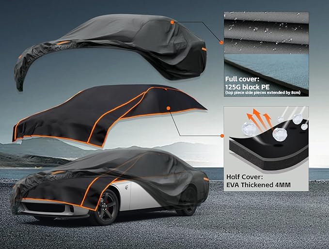 Kayme Hail Protector Car Cover, Anti Hail Multilayer Thickened Full Car Cover,Outdoor Waterproof All Weather Custom Fit Dodge Challenger, Pontiac Firebird, Ford Thunderbird etc