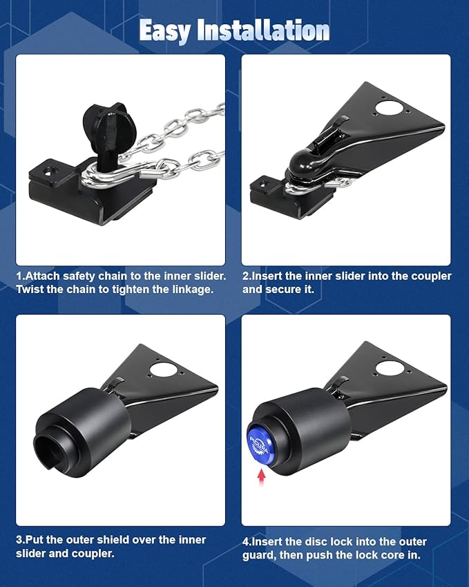 2026 Upgraded Trailer Lock Fits 2-5/16 Inch Coupler, Heavy Duty Trailer Hitch Locks, Anti-Theft Trailer Coupler Lock for RV, Boat, Pickup (Blue)