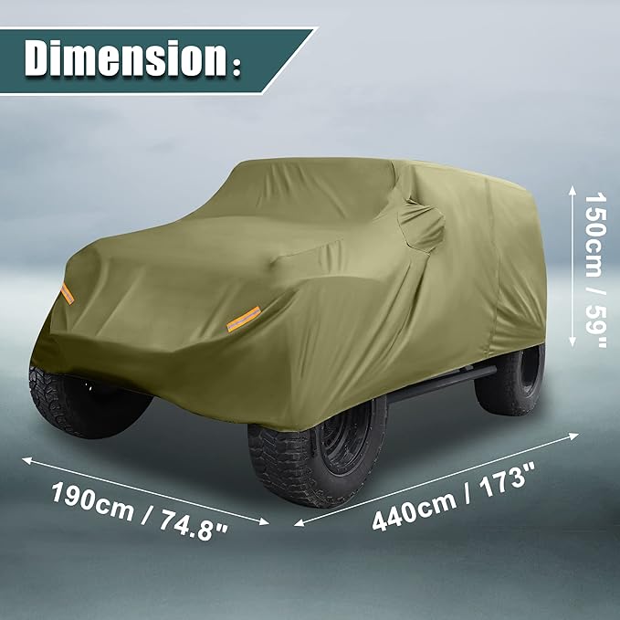 X AUTOHAUX SUV Car Cover Fit for Jeep Wrangler JK JL 2 Door 2007-2021 Outdoor Waterproof Sun Rain Dust Wind Snow Protection 210D Oxford Dark Green