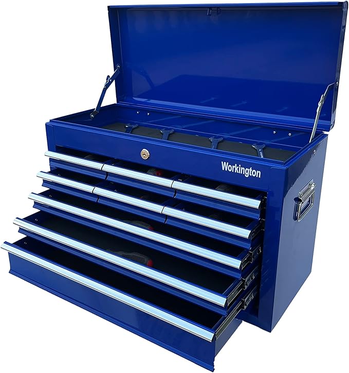 Workington Portable Metal Tool Chest with 9 Drawers, 24" 9-Drawer Tool Chest Cabinet with Ball Bearing Drawer Slides, Steel Tool Storage Box Organizer 4006 Blue