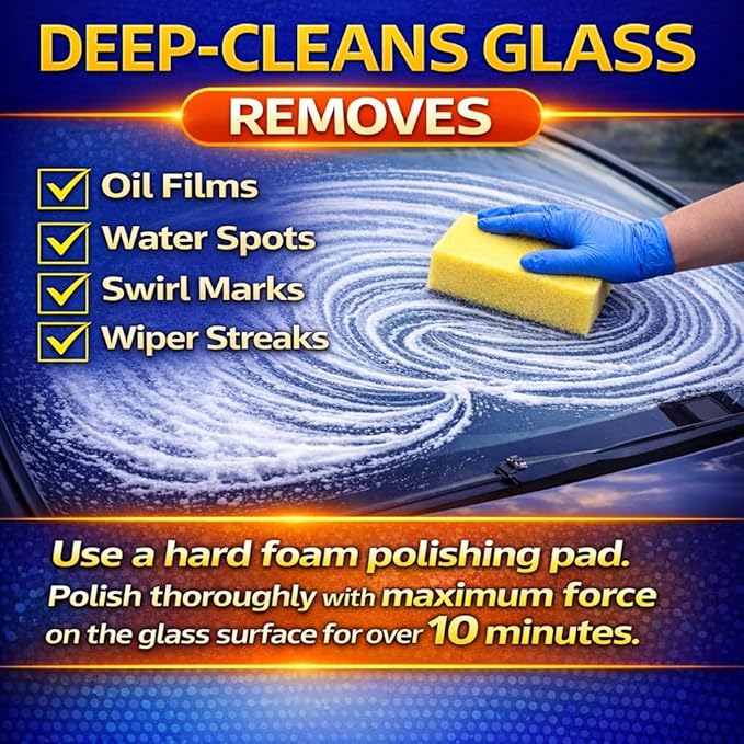 200ml Cerium Oxide Glass Polishing Liquid – Deep Cleaning Glass & Removes Wiper Marks, Swirls, Water Spots & Windshield Cleaner （Shake vigorously for 5 sec. Machine Polish 10 min.）
