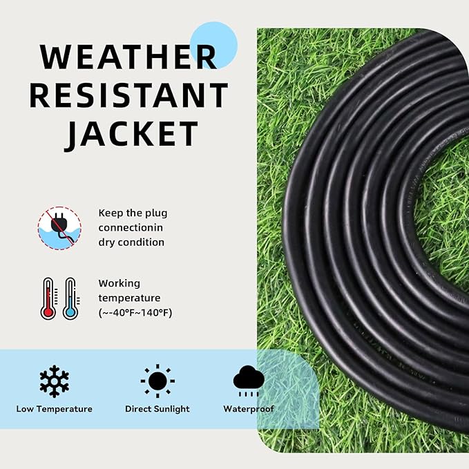 EP 12/3 30 FT Indoor Outdoor Black Extension Cord Waterproof, 12 Gauge 3 Prong Power Cord Flexible Resistant Appliance Extension Cable Electric Cable Outside, 15A 1875W 12AWG SJTW, ETL Listed