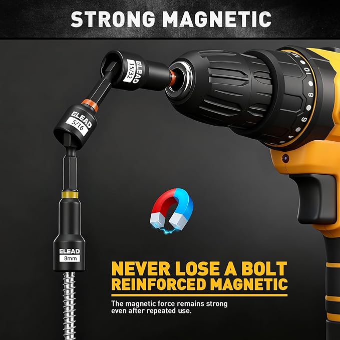 58-Piece Magnetic Impact Nut Driver Set, Metric & SAE Mini Combination Wrench Set, Impact Socket Adapter, 3LBS Magnetic Pickup Tool, Wing Nut Driver, Universal Socket, 1/4'' Quick-change Bit Extension