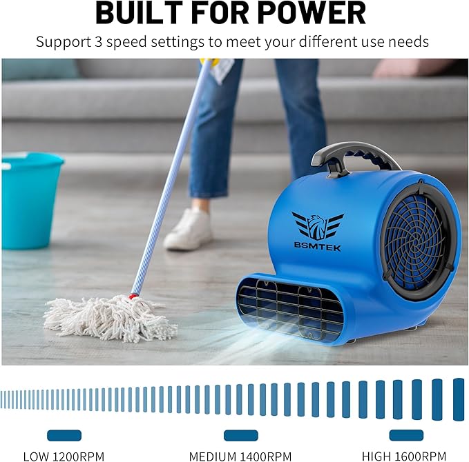 Air Mover Blower Fan, Industrial 1/2HP 2500CFM Monster Floor Blower Carpet Dryers - 3 Speeds, 4 Adjustable Angles, 15FT Long Cord, Stackable - 2026 Upgraded