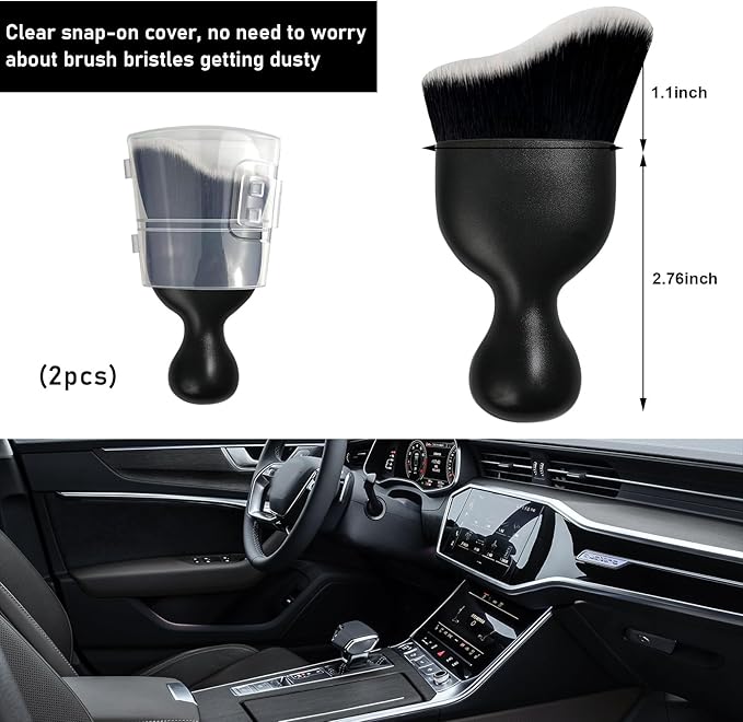 Ziciner 2 PCS Car Detailing Brush, Curved Soft Bristles Auto Removal Dust Collectors, Universal Vehicle Dashboard, Air Conditioner Vents etc Interior Cleaning Tool Accessories (Black/White)
