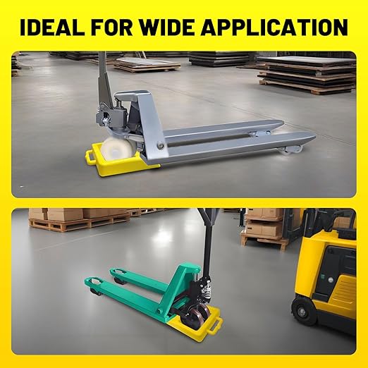 HOXWELL Pallet Jack Wheel Chock 2 Packs, Premium Pallet Jack Stopper for Truck 13.4" Length x 10.6" Width x 1.9" Height (Yellow)