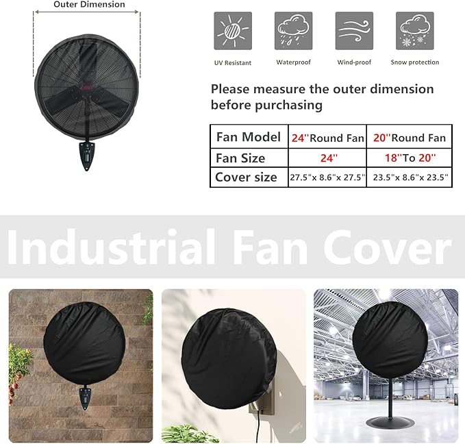 Bitubi Wall Mount Fan Cover,Waterproof Outdoor Fan Covers,Compatible for 18-20 Inch Industrial Fan and Pedestal Fan,Heavy Duty 600D oxford Dustproof Fan Cover,Black