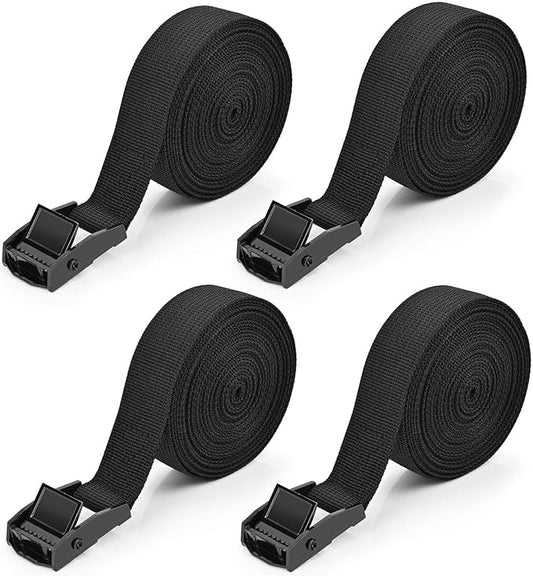 Kshineni Tie Down Straps 4 Pcs Lashing Ratchet Strap 1" x 13.1' Adjustable Heavy Duty Cam Buckle Cinch Straps for Cargo, Trucks, Luggage, Trailer, Motorcycle (Black)