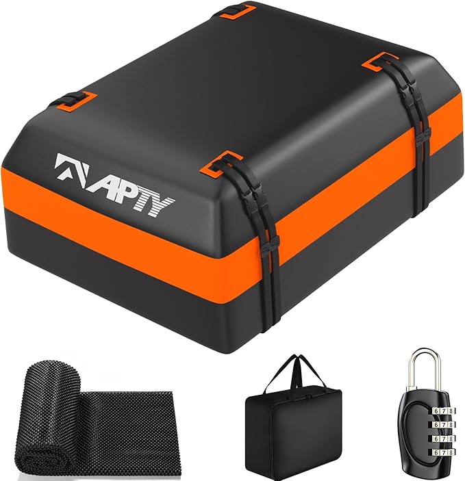 APTY Car Rooftop Cargo Bag Carrier, 16 Cubic Feet Soft Roof Top Luggage Bag for All Vechicles with/Without Racks - with Waterproof Zip, Luggage Lock, Anti-Slip Mat, Door Hooks, Storage Bag