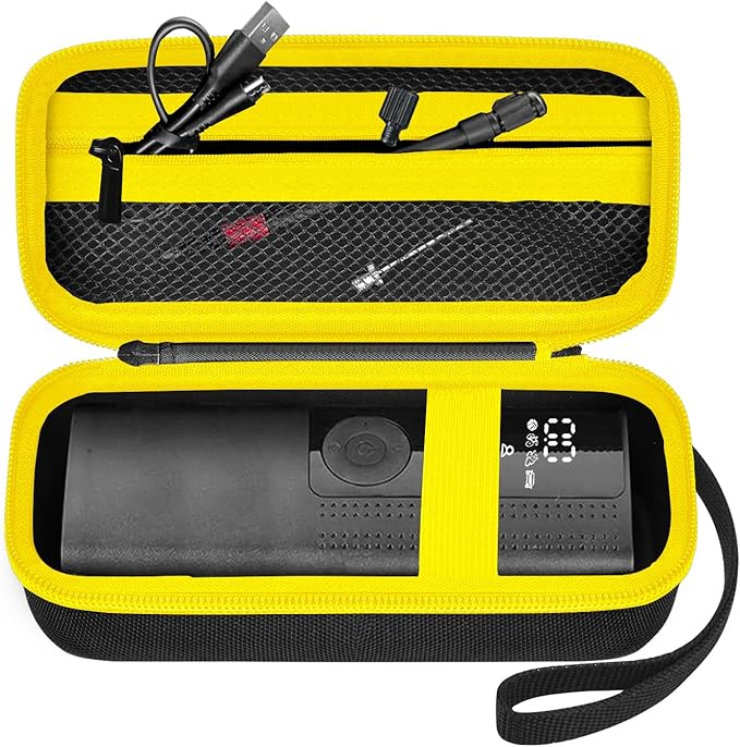 Storage Case Compatible with Portable Air Pump, 120 PSI Air Compressor, Car Tire Inflator Storage Bag for USB Cable, Air House, Connector and Accessories (Box Only)-Black&Yellow