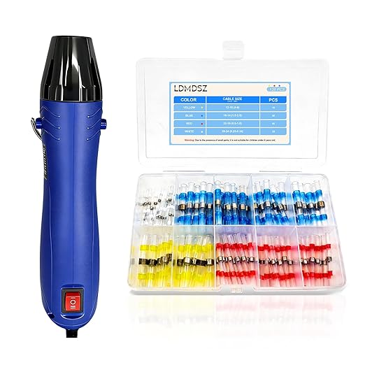 120PCS Solder Seal Wire Connectors Kit with Dual Temp Heat Gun, Heat Shrink Solder Butt Connectors Waterproof Electrical Terminals for Automotive Marine Boat RV Wiring Repair(120, Blue)