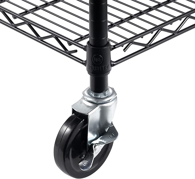 Trinity Basics 3-Tier Adjustable Wire Shelving with Wheels for Kitchen Organization, Garage Storage, Laundry Room, NSF Certified, 600 to 1350 Pound Capacity, 60” by 24” by 54”, Black