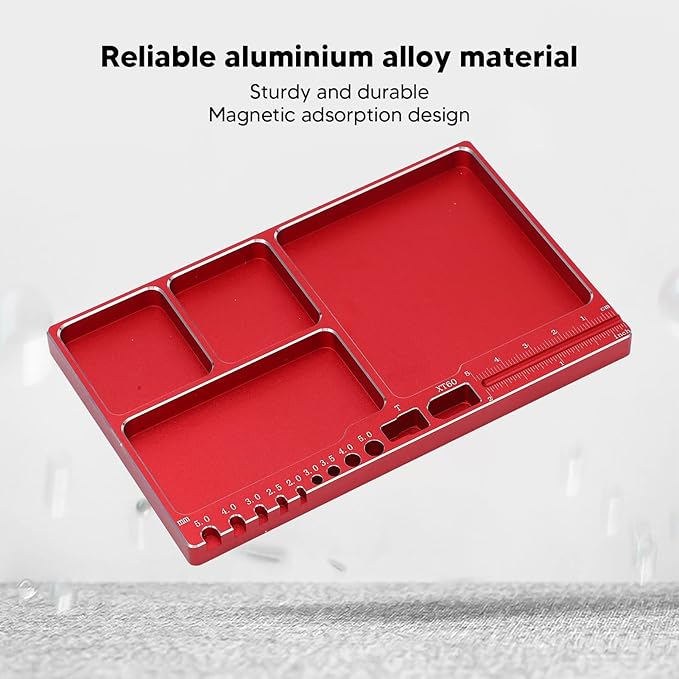 Magnetic Screw Tray Aluminium Alloy Magnetic Adsorption Widely Used Magnetic Parts Tray with Magnetic Pad for RC Repair Magnetic Bowl for Screws(Red)