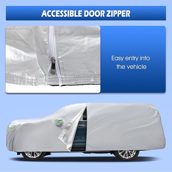 Car Cover Fit for Chevrolet Tahoe 4 Door 2007-2026, Migaven Waterproof Full Exterior Cover Sun Rain Protection with Door Zipper and Cotton Lining, Silver