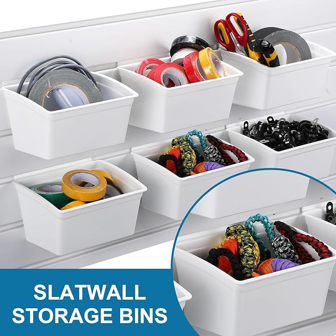 Unittype 12 Pcs Storage Bin Plastic Slatwall Bins for Slatwall Organizer Containers Garage Accessories(White)