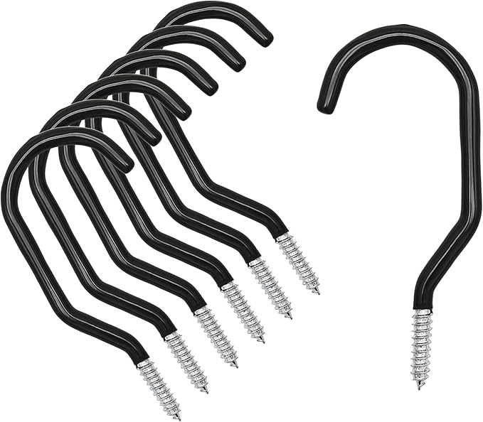 Scartink 6PCS Black Heavy Duty Bike Storage Hooks Bicycle Wall Mounted Hooks Large Screw Hooks for Wall,Ceiling