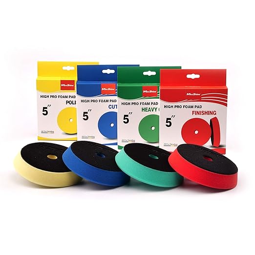Maxshine 5” Universal High Pro Foam Pad Set – Compatible with DA & Rotary Polishers – Professional Detailing Pad for Heavy Cutting, Cutting, Polishing, & Finishing – Hook & Loop Backing