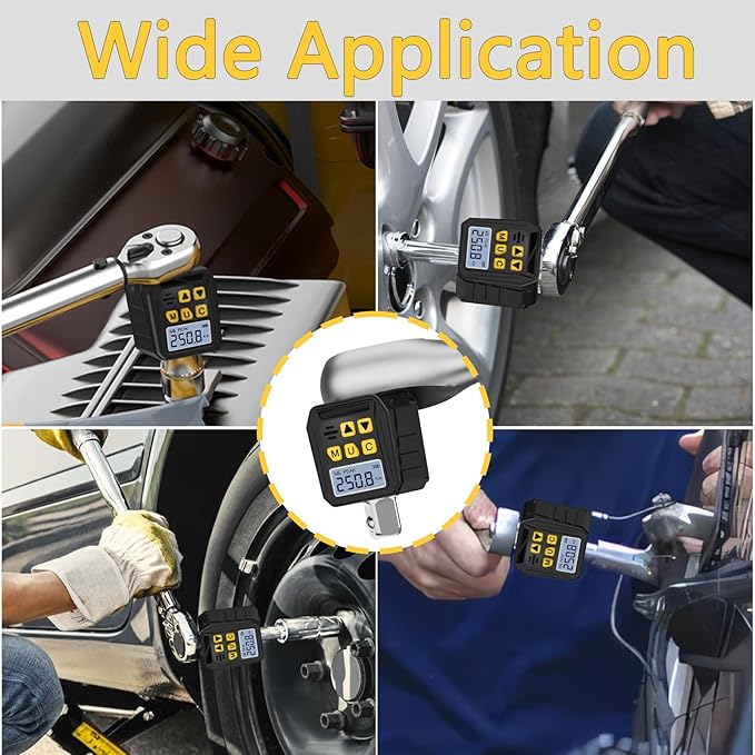 1/2” Drive Digital Torque Adapter, 12.54-250.8 Ft-lb/17-340 Nm Digital Torque Adapter Set with 3/8" and 1/4" Adapters, Buzzer & LED Flash Notification for Motorcycle Car Repair