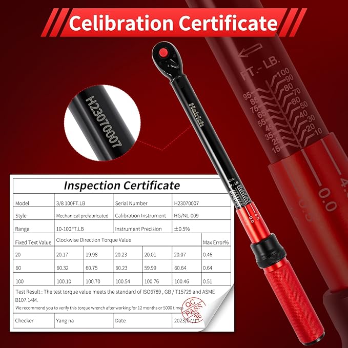 3/8-Inch Torque Wrench, Dual-direction Torque Wrenches 10-100ft.lb/13.6-135.6Nm, 72-Tooth Dual Range Scales Torque Wrench with Quick Release Reversible Head