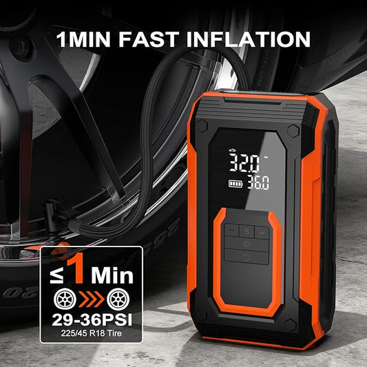 ZSX Tire Inflator Portable Air Compressor, 150PSI Cordless Air Pump for Car Tires, Dual Power - Battery & 12V DC, Portable Air Pump With Memory Function for Car, Motorcycle, Bike, Ball, etc