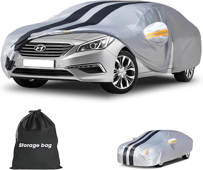 Multi-Layer Car Cover Custom Fit for Hyundai Sonata(2004-2026), 100% Waterproof All Weather for Automobiles, Gift with Towel, Heavy Duty Car Covers for Rain Sun UV Protection with Door Zipper