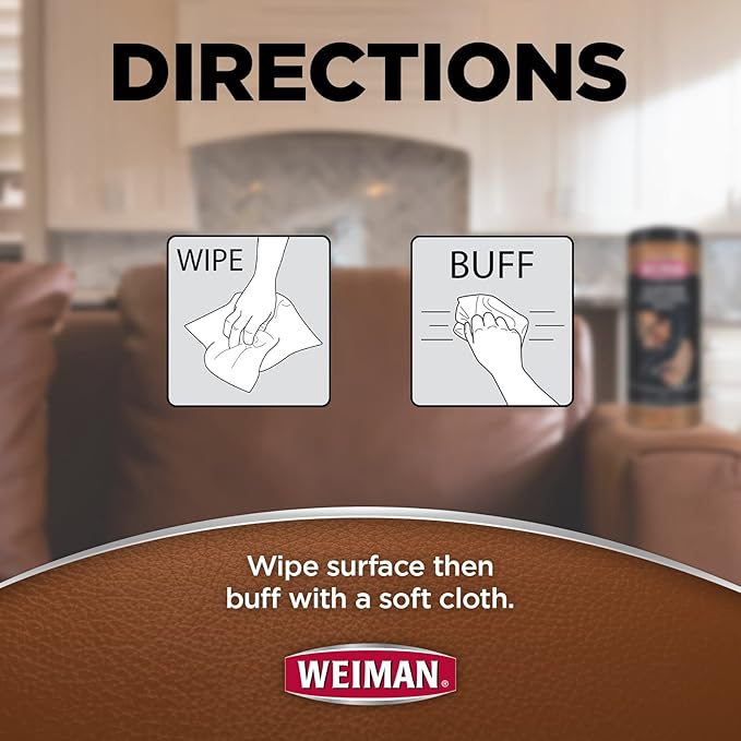 Weiman Leather Cleaner Wipes - Clean Condition UV Protection Help Prevent Cracking or Fading of Furniture, Car Interior, Couch, and Shoes, 4 Pack