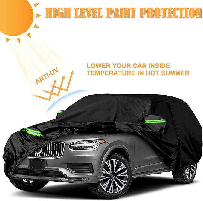 Waterproof Car Covers Replace for 2002-2025 Volvo XC90, 6 Layers All Weather Car Cover with Zipper Door & Windproof Bands for Snow Rain Dust Hail Protection
