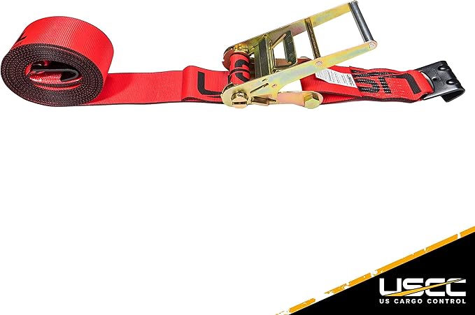 US Cargo Control Flat Hook Ratchet Straps 4 Inch x 30 Foot (2-Pack), 5,400 LBS Working Load Limit, Red 4 Inch Ratchet Straps Heavy Duty for Flatbed Trailers, Professional Flatbed Hauling