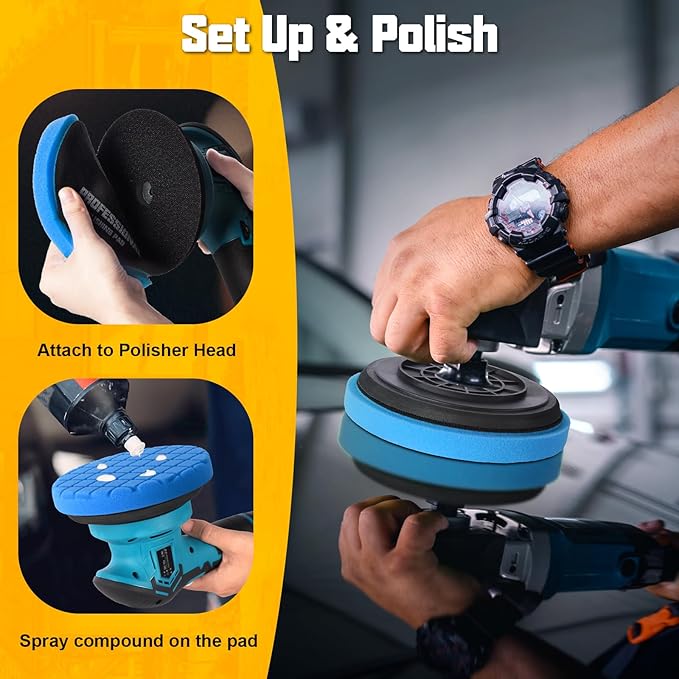 Buffing Polishing Pad, 3Pcs 5 Inch Blue Buffing Pads for Car Buffer Polisher Boat Compounding, Polishing and Waxing