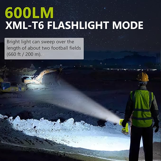 Taingwei LED Flashlight for Ryobi 18v Battery, 18W LED Work Light,LED Battery Light, Flood Light for Camping, Car Repairing, Emergency and Job Site Lighting（Batteries Not Included）
