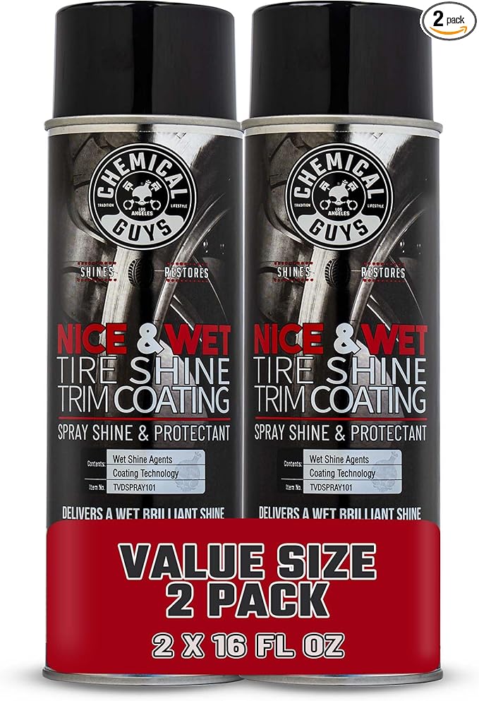 Chemical Guys Nice and Wet Tire Shine (Aerosol) (2 Pack) – High Gloss Tire Dressing Spray for Black Shine & Water-Based Protection