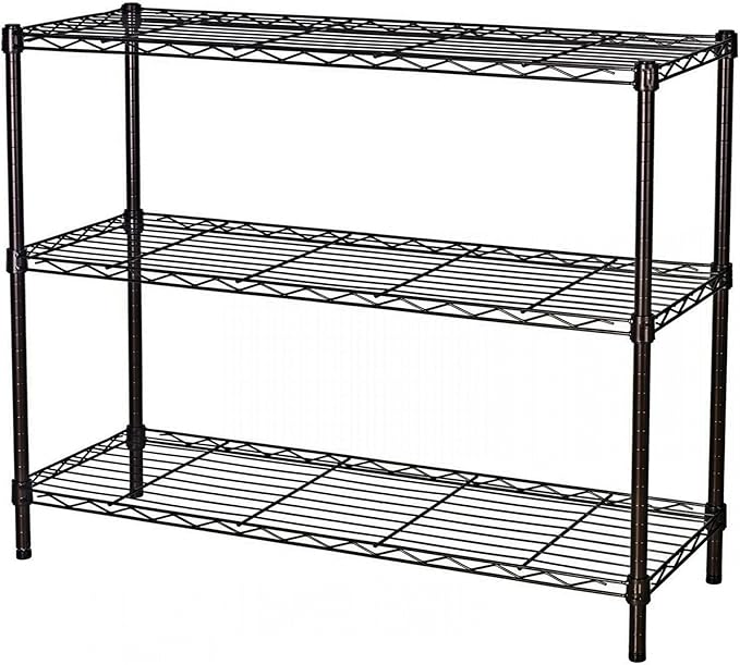 Standing Shelving Units, 36" W x 14" D x 32" H Metal Storage Shelves, Adjustable Carbon Steel Wire Shelving Rack Display Shelf for Garage Bathroom Kitchen Home Office (3-Tiers, Black)