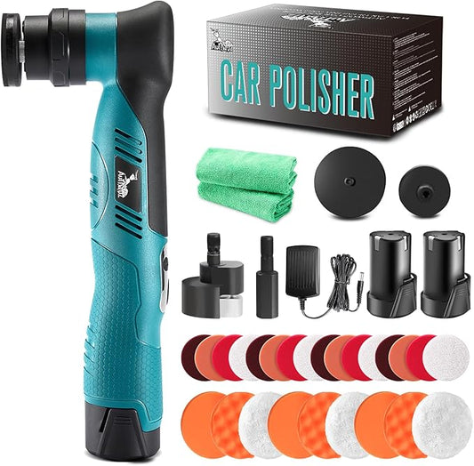 AUTIWOZ Cordless Mini Car Polisher Buffer, 6 Speeds, 2Pcs 2000mAh 1/3inch Orbital and Rotary Fast Change Polisher for Car Detailing, Micro Cordless Polisher for Car Boat Polishing WS02