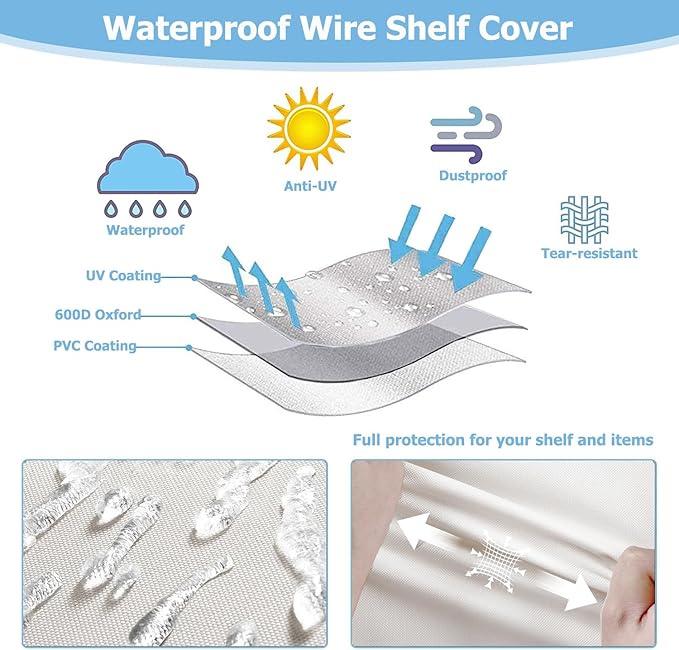 Rileytee Garment Rack Cover,600D Heavy Duty Waterproof Clothing Rack Cover,Clothes Rack Cover with Zipper for Metal Garment Rack(White,47.2"W x 17.7"D x 80.7"H,Cover Only）