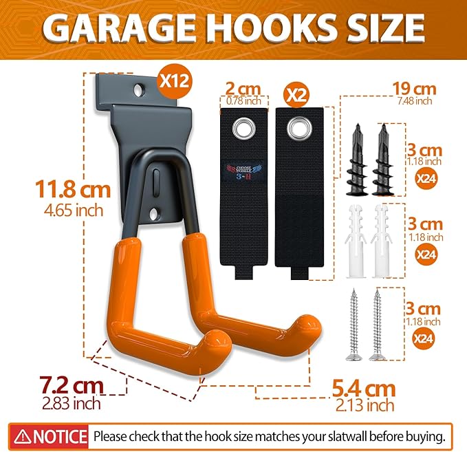 3-H Slat Wall Hooks 12 Pack 4.5 Inch U Shape,Heavy Duty Slot Board Hangers, Slat Wall Display Hooks for Garage Organization Retail Store Garden Tools Storage Panel Accessories (Orange)