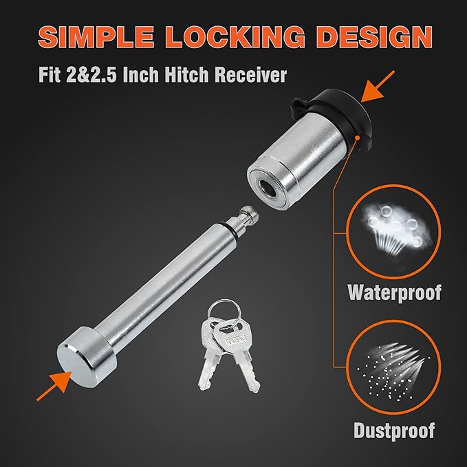 TCE 2 Pack Trailer Hitch Pin, Patented 5/8" Locking Receiver Hitch Pins for 2"/2.5" Receiver, Class V, Weatherproof Anti-Theft Lockable Pin with Dust, Mud & Gunk Protection, Used to Tow Truck