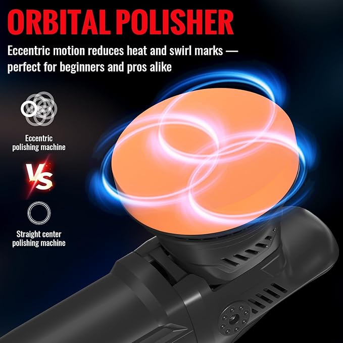 Car Buffer Polisher, 5 Inch Random Orbital Car Polisher, 1600W 6 Variable Speed 600-3600 RPM, 26Pcs Attachments, Polisher for Car Detailing, Boat Sanding, Scratch Removing